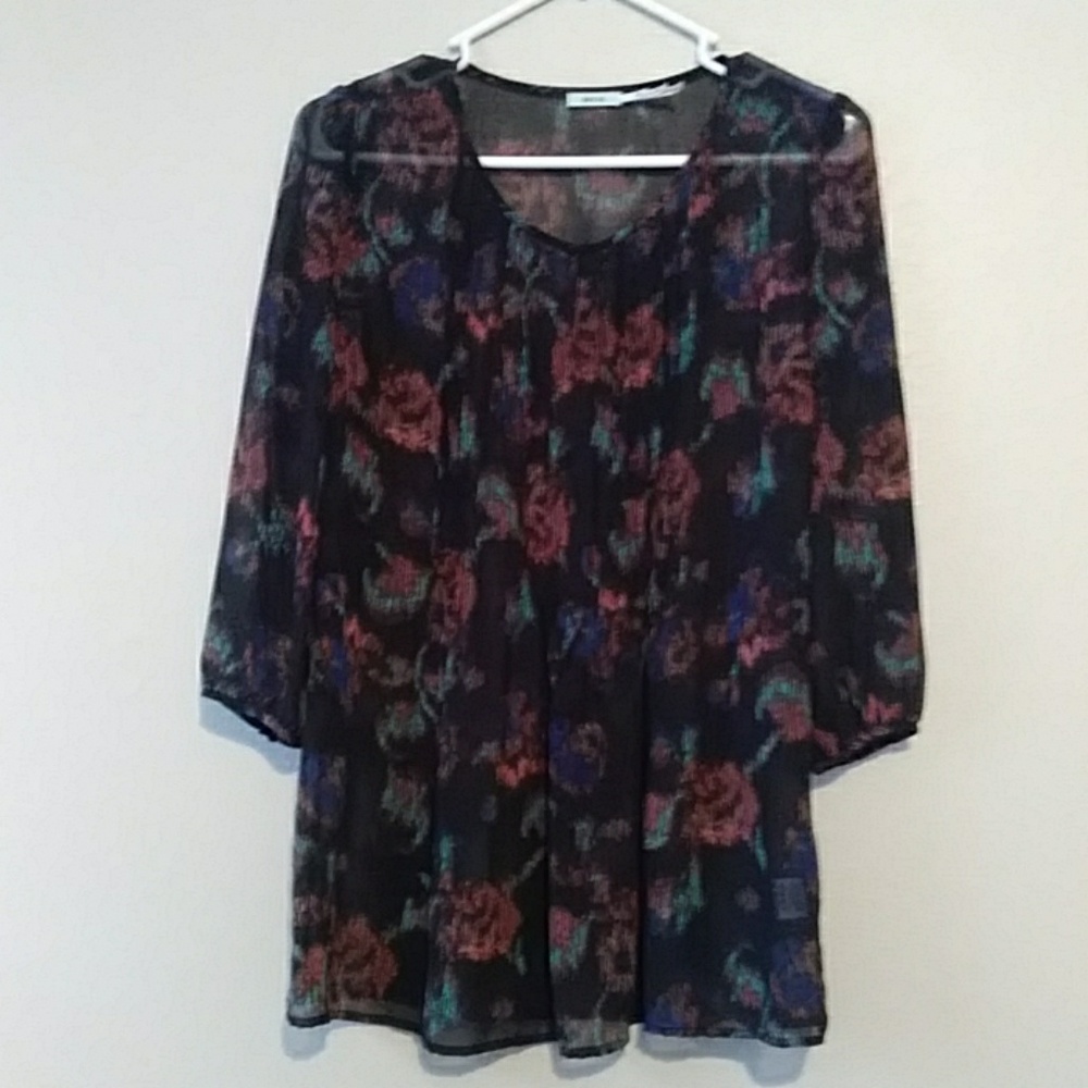 Kimchi Blue Semi Sheer Black Abstract 3/4 Sleeve